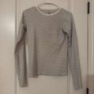 Brandy Melville Cream and Black Striped Long Sleeve Top